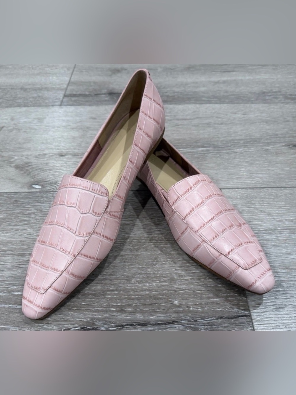 Marc Fisher Enaba Faux Croc Leather Pink Square Toe Loafers Flats Career Preppy
